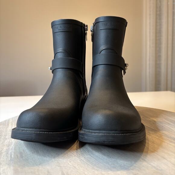 Rag & Bone Women's Black Moto Rain Rubber Waterproof Boots US Size 6.5 - Picture 3 of 11